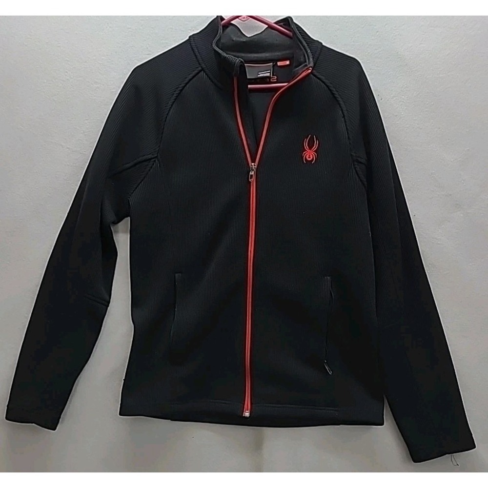 SPYDER Mens Medium Full Zip Sweater Jacket Flanel Lined Black and Red